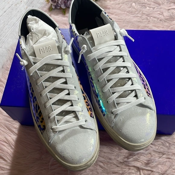 NWT P448 Jack Leopard Print Hologram Low Top Sneakers - Picture 4 of 10